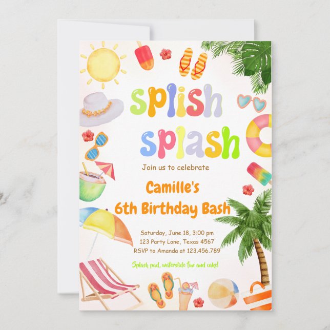 Splish Splash Pool Party Bash Geburtstag Einladung (Vorderseite)