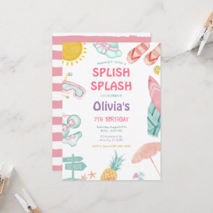 Splish Splash Pool Party Bash Girl Pink Geburtstag Einladung