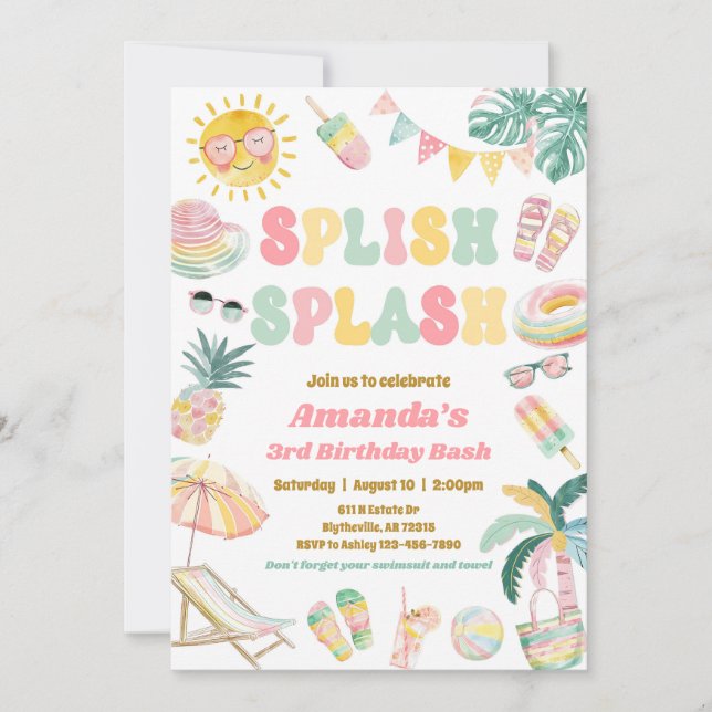 Splish Splash Pool Party Geburtstag Einladung (Vorderseite)