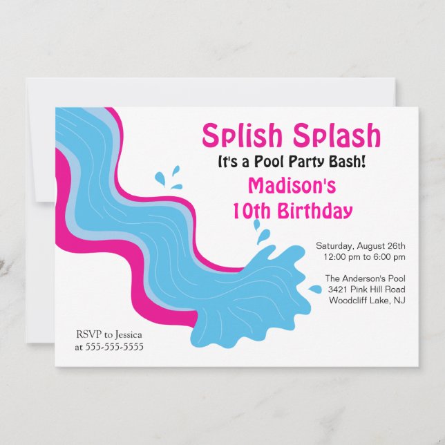Splish Splash Pool Party Geburtstag Einladung (Vorderseite)