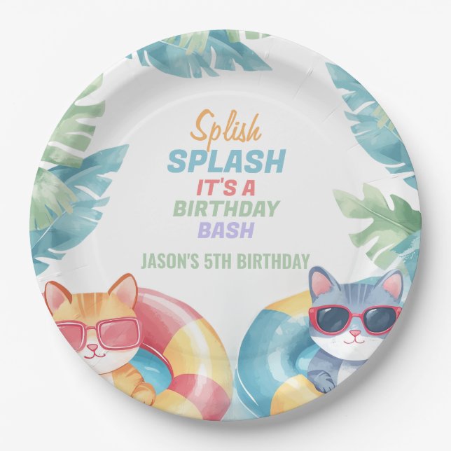 Splish Splash Pool Party Geburtstag Pappteller (Vorderseite)
