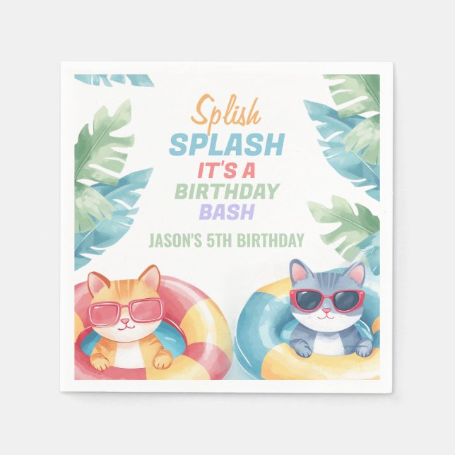 Splish Splash Pool Party Geburtstag Serviette (Vorderseite)