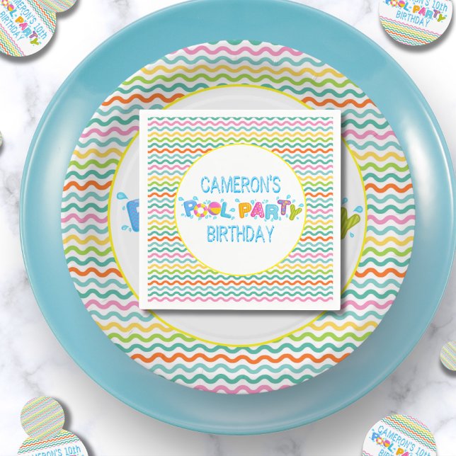 Splish 💦 Splash Pool Party Geburtstagsparty Serviette (Splish 💦 Splash Pool Party Birthday Party Napkins)
