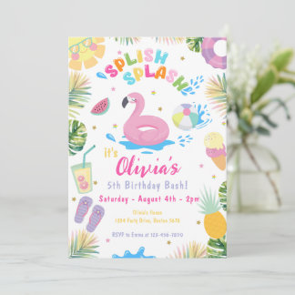 Splish Splash Pool Party Sommerwasser Geburtstag Einladung