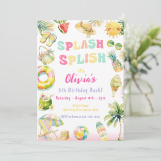 Splish Splash Pool Party Sommerwasser Geburtstag Einladung