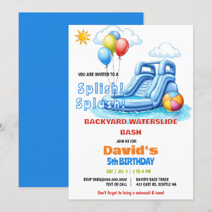 Splish Splash Pool Party Wasserrutsche Geburtstag Einladung
