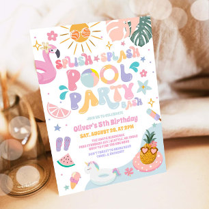 Splish Splash Poolparty Sommer Geburtstag Einladung