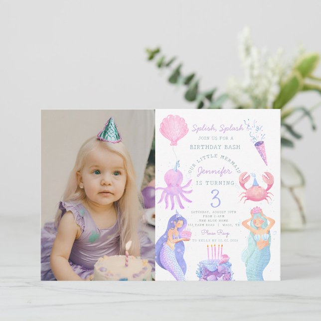 Splish Splash Sirène Anniversaire Photo Invitation (Créateur téléchargé)