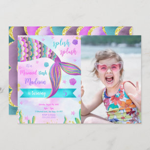 Splish Splash Sirène Anniversaire Photo Invitation
