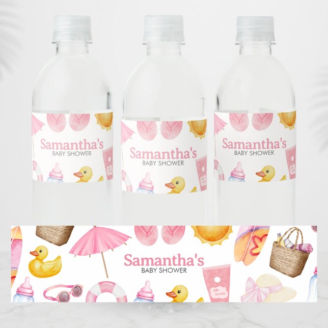 Splish Splash Summer Baby Shower (Pink Splish Splash Baby Shower Water Bottle Label)