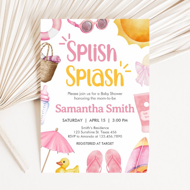 Splish Splash Summer Baby Shower Einladung (Pink Splish Splash Baby Shower Invitation)