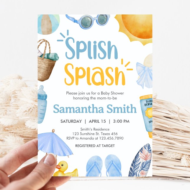Splish Splash Summer Baby Shower Einladung (Blue Splish Splash Baby Shower Invitation)