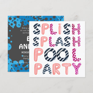 Splish Splash TEEN POOL PARTY Pink Schwarz Moderne Einladung