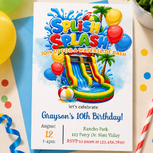 Splish Splash Wasserrutsche Geburtstag Hüpfburg Einladung