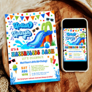 Splish Splash Waterslide Bash Boy Geburtstag Einladung