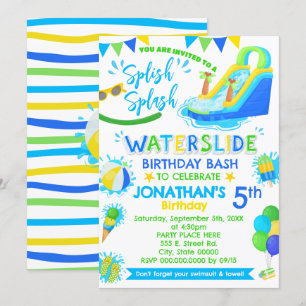 Splish Splash Waterslide Geburtstag Blue Green Poo Einladung