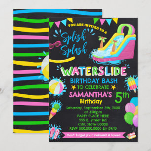 Splish Splash Waterslide Geburtstagsparty Chalkboa Einladung