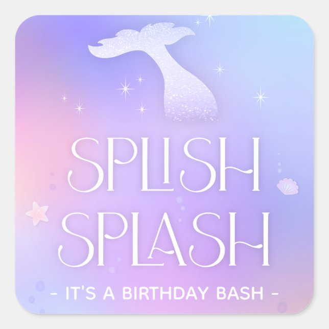 Splish Splash Whimsical Funkelnd Mermaid Geburtsta Quadratischer Aufkleber (Vorderseite)