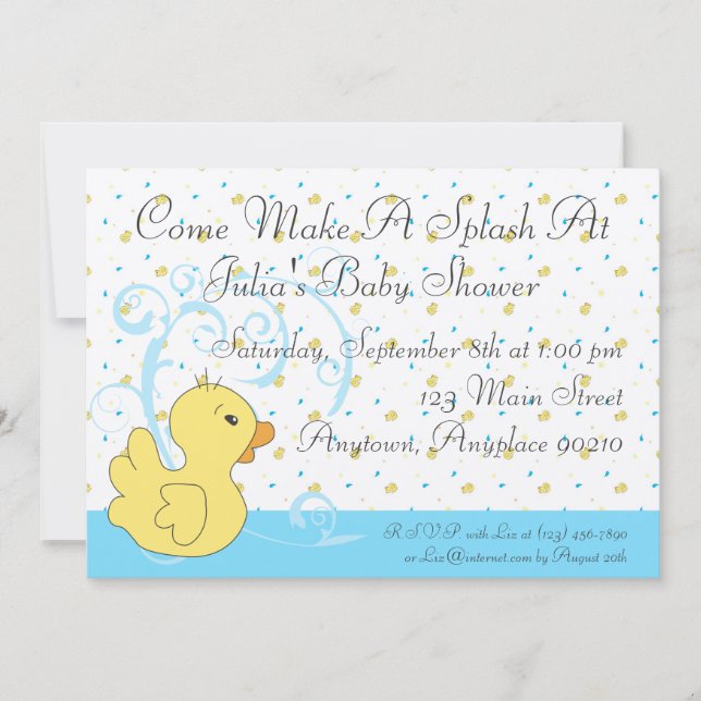 Splish Spritzen-Ducky Babyparty-Einladung Einladung (Vorderseite)