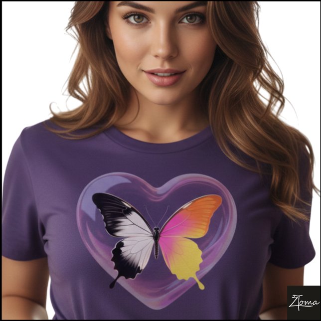 Split Butterfly Monochrome Neon Heart Graphic T-Shirt (Sample design. Several style are available to choose from, with the option to add a name & color.
)