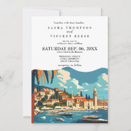 Split Croatia Hochzeitsfeier Retro Einladung