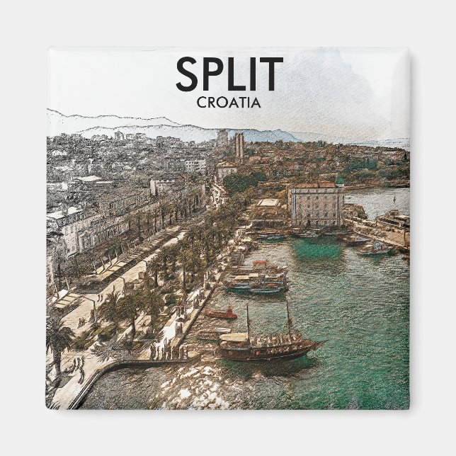 Split Croatia Küstensicht Magnet (Vorne)
