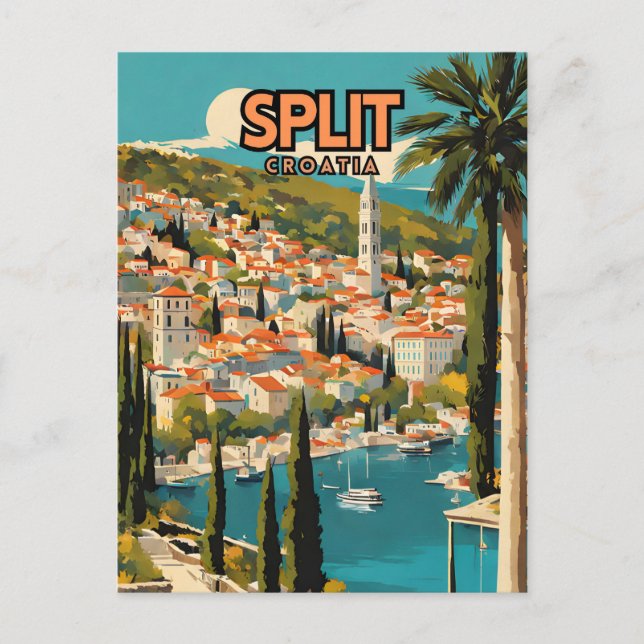 Split Croatia Nostalgic Retro Travel Poster Postkarte (Vorderseite)