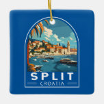 Split Croatia Reisen Vintag Keramikornament<br><div class="desc">Split Retrovektor Reiseschema. Split,  historisch bekannt als Spalato,  ist die zweitgrößte Stadt Kroatiens nach der Hauptstadt Zagreb,  die größte Stadt Dalmatiens und die größte Stadt an der kroatischen Küste.</div>