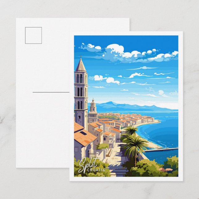 Split Croatia Reisen Vintage Abbildung Postkarte (Vorne/Hinten)