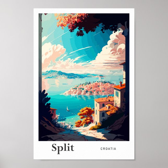 Split Croatia Reisen Vintage Illustration Poster (Vorne)