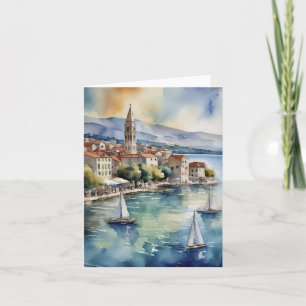 Split Croatia Segeln Wasserfarbe Karte