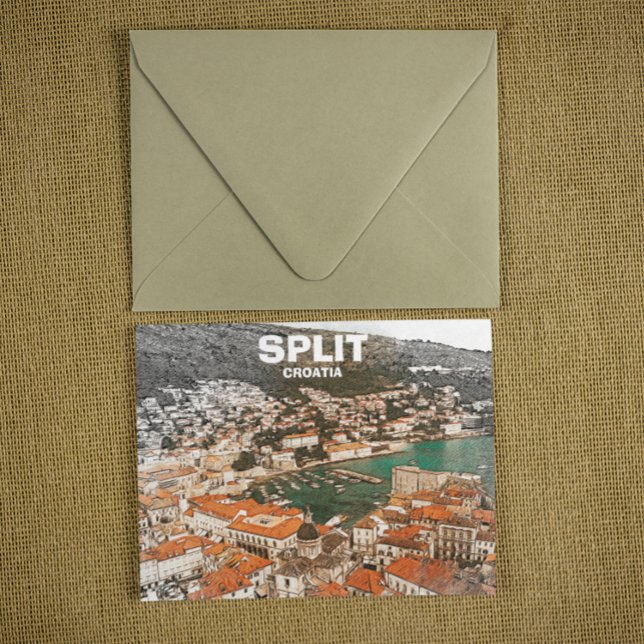 Split Croatia Vintage Reise Zeichnend Postkarte (Split Croatia Drawing Postcard)