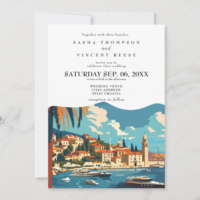 Split Croatia Wedding Invitation Retro (Devant)