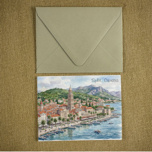 Split Kroatien Dalmatien Balkan Aquarell Kunst Ans Postkarte