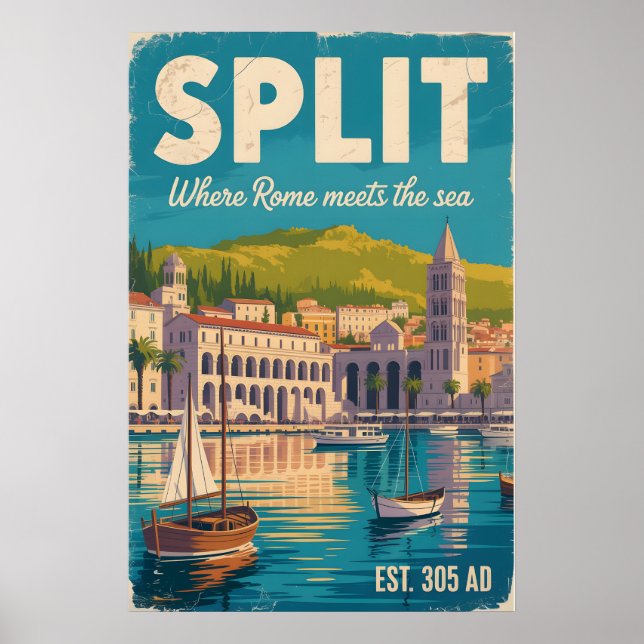 Split Kroatien Retro-Stadtbild Reise Poster (Vorne)