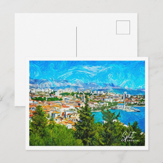 Split Kroatien schöne Ölgemälde Landschaft Postkarte (Vorne/Hinten)