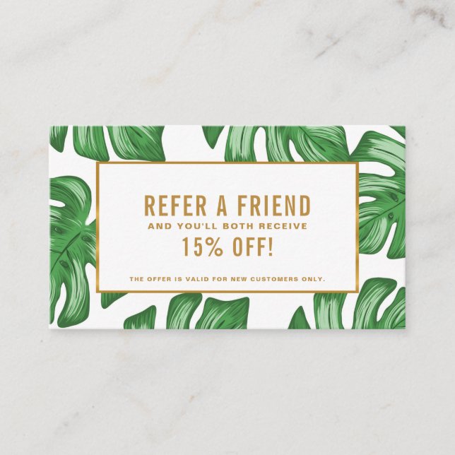 Split Leaf Philodendron Tropical Referical Card Empfehlungskarte (Vorderseite)