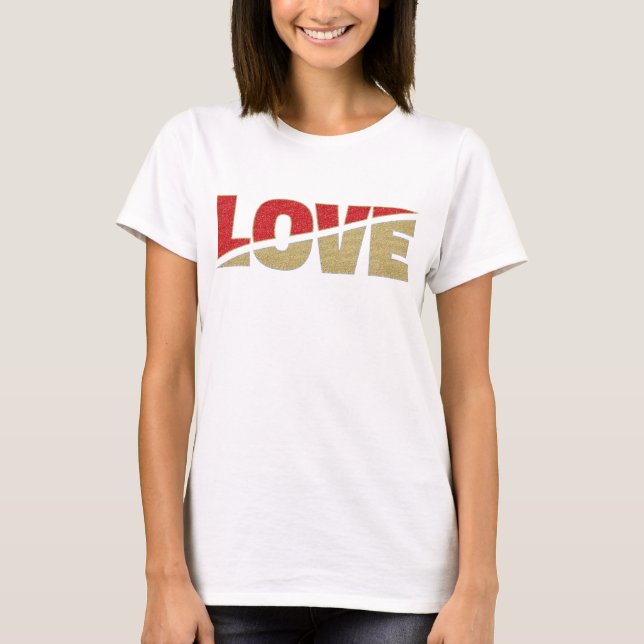 Split Liebe Letters Red Gold Silver Glitzer T-Shirt (Vorderseite)