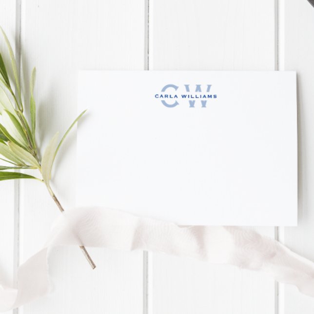 Split Monogram elegant formal note from blue Mitteilungskarte (Von Creator hochgeladen)