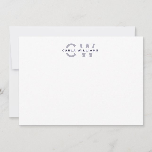 Split Monogram elegante formale Note von NAVY Mitteilungskarte (Vorderseite)