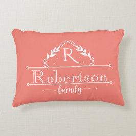 Split Monogram Family Name Coral Pink Frame Dekokissen