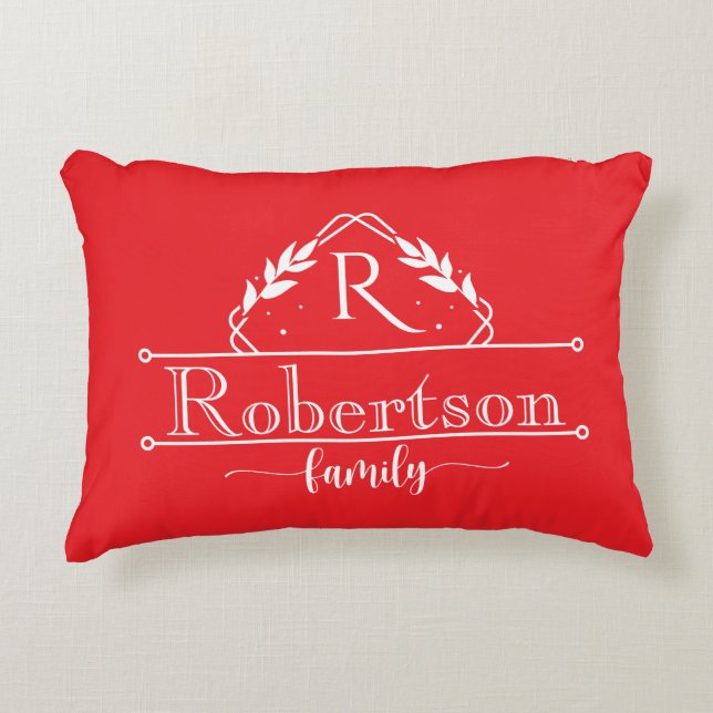 Split Monogram Family Name Red & White Frame Dekokissen (Vorderseite)