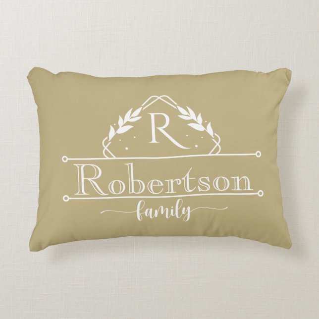 Split Monogram Family Name Sand Colo Frame Dekokissen (Vorderseite)