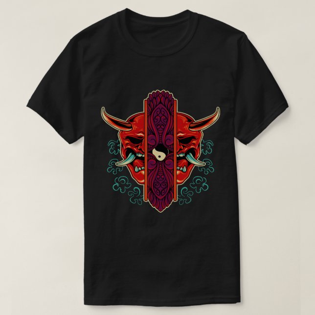 Split Oni Maske mit Yin-Yang T-Shirt (Design vorne)
