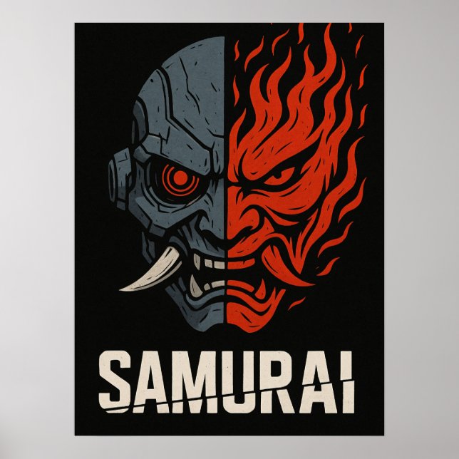 Split-Oni-Maske-Samurai-Plakat Poster (Vorne)