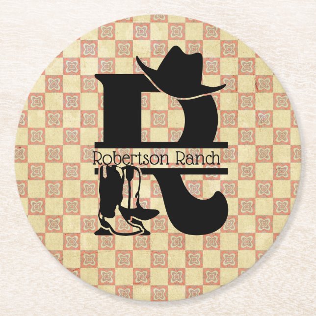 Split 'R' Cowboy Monogram Runder Pappuntersetzer (Vorderseite)