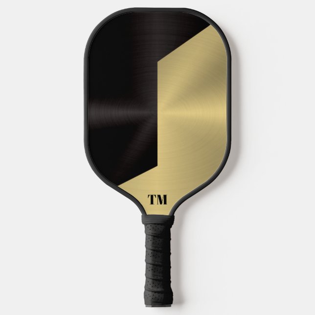 Split Screen Black and Gold Metallic Texture Pickleball Schläger (Vorderseite)