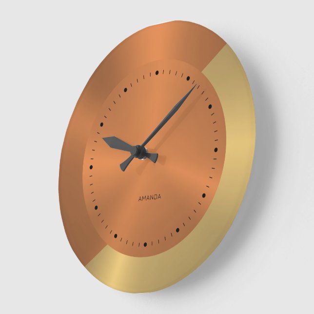 Split-Screen Metallic Gold and Copper Personalized Große Wanduhr (Winkel)