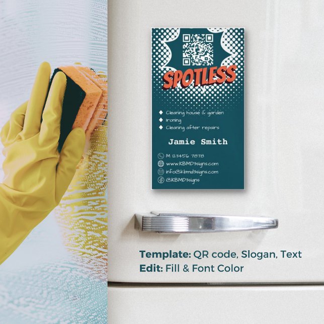 Spoelloses Blau: Kundenspezifische Reinigung von H Magnetische Visitenkarte (Spotless Blue: Custom House Cleaning QR-code Business Card Magnet)