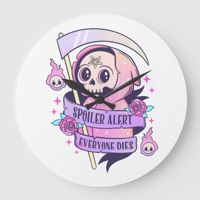 Spoiler Alert Jeder stirbt Niedlich rosa Halloween Große Wanduhr (Vorderseite)